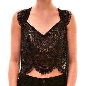 For Love And Lemons Black Lace Crop Top